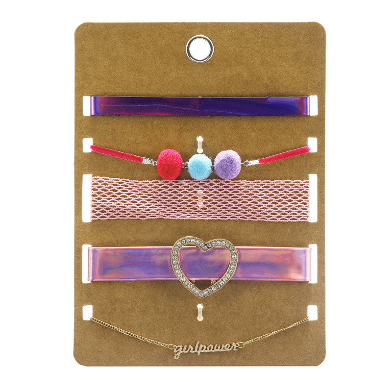 5Pcs/Pack Pink Purple Leather Velvet Strip Choker Necklace Sets Torques Collar Crystal Heart Women Statement Pom Necklace Sets
5Pcs/Pack Pink Purple Leather Velvet Strip Choker Necklace Sets Torques Collar Crystal Heart Women Statement Pom Necklace Sets