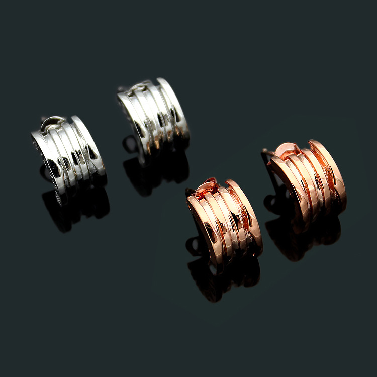 Europe America Style Lady Women Titanium Steel Engraved B Initials Spiral Springs C-shape Stud Earrings 2 Color