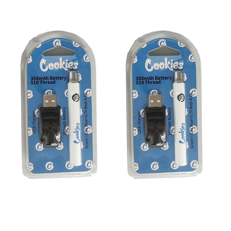 Cookies Battery 350mAh Preheating 510 thread Battery Adjustable Voltage Vape Pens Cartridges Batteries with USB Charger Clamshell Packaging
Cookies Battery 350mAh Preheating 510 thread Battery Adjustable Voltage Vape Pens Cartridges Batteries with USB Charger Clamshell Packaging
