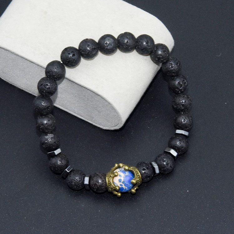 Charm Bracelet for Men Fashion Antique crown High quality Tiger eye stone bead Bracelets Jewelry Male