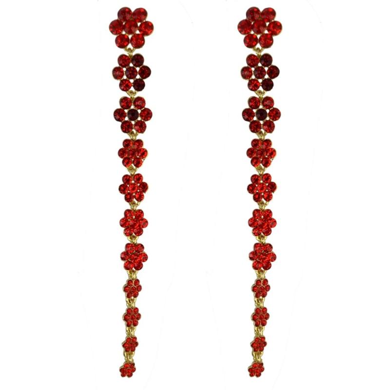 Colorful Red Rhinestone Long Crystal Drop Earrings Flower Shaped for Women Bridal Fashion Jewelry Pendientes Mujer Wedding Gifts
Colorful Red Rhinestone Long Crystal Drop Earrings Flower Shaped for Women Bridal Fashion Jewelry Pendientes Mujer Wedding Gifts