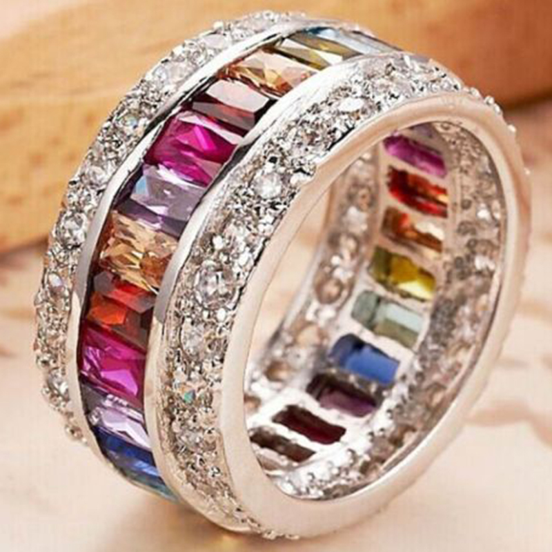 Fashion Jewelry Rainbow Ring Square Baguette Charms Engagement Rings for Women Colorful Cubic Zirconia Eternity Band Ring 30K627
Fashion Jewelry Rainbow Ring Square Baguette Charms Engagement Rings for Women Colorful Cubic Zirconia Eternity Band Ring 30K627