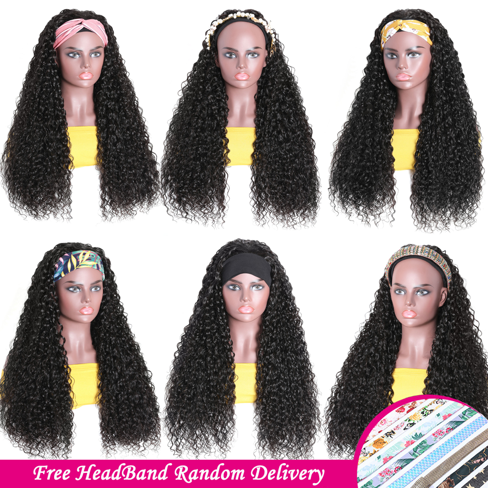 Ishow Human Hair wigs With Headbands Body Wave Straight Water Headband None Lace Wig for All Ages African American Women 8-26inch Natural Color Kids M
