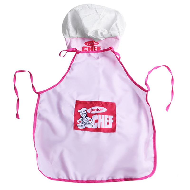 Aprons Childs Kids Chef Hat Apron Cooking Baking Boy Girl Chefs Junior Gift (Pink)