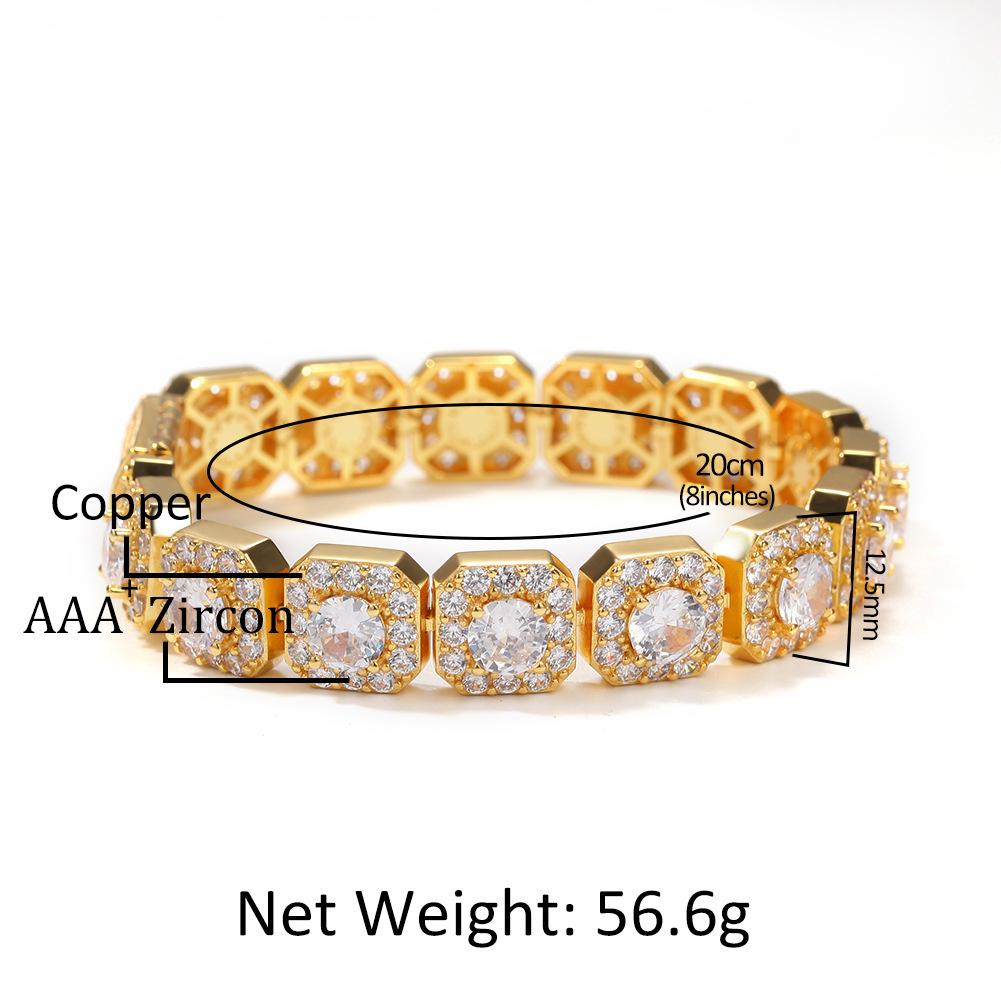 12.5mm Iced Out Clustered CZ Stones Tennis Bracelets for Women Guys Hop Hop Fashion Rapper Wristband Chains 18K Gold Cubic Zirconia Mens Diamond Tenni