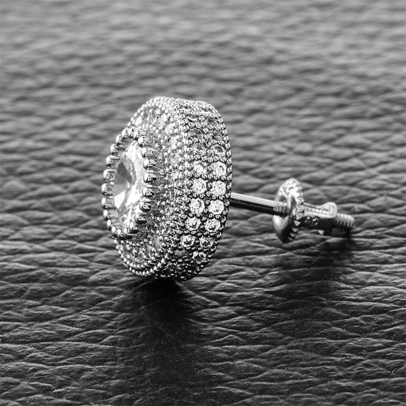 American INS style round zircon earrings with hiphop personality stud earrings for men and women