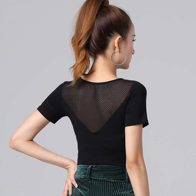 Latin dance practice clothes women new ballroom dance tops sexy modern national standard shirt short sleeves, Black
Latin dance practice clothes women new ballroom dance tops sexy modern national standard shirt short sleeves, Black