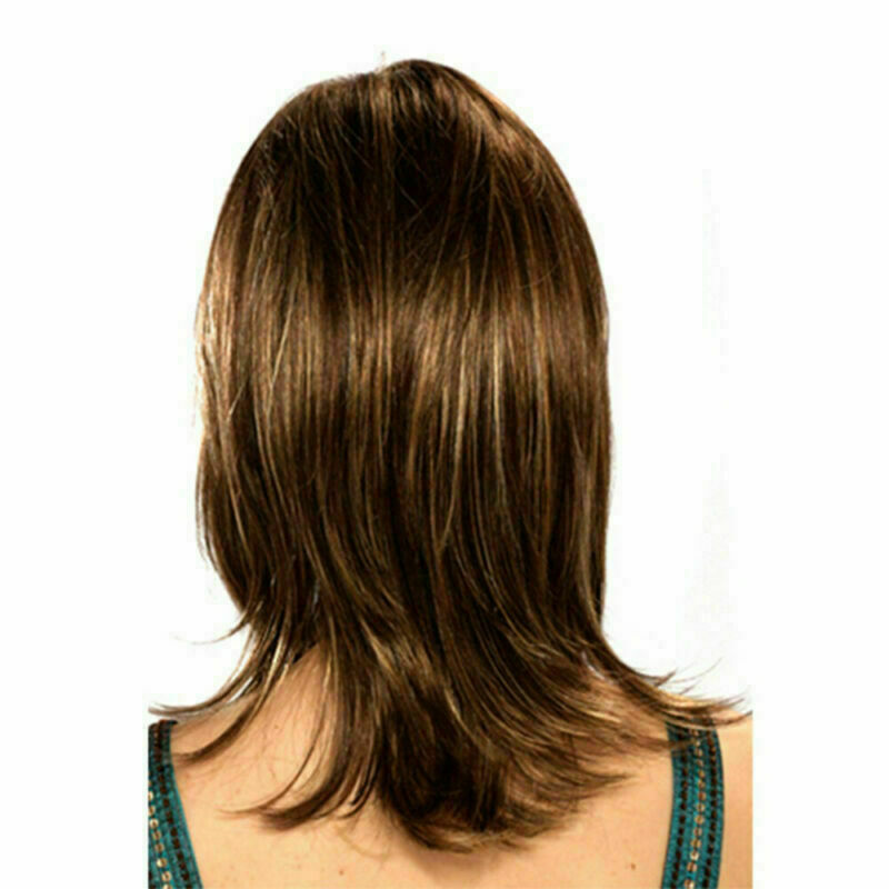 Women Short Straight Wig Ombre Brown Synthetic Hair Fancy Dress Cosplay Party