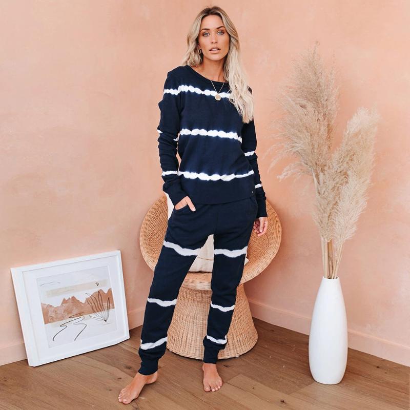 Women' Homewear Suit Spring Autumn Fashion Casual Striped Long Sleeve Top Pullover + Trousers 2pcs Clothes Set, As pic
Women' Homewear Suit Spring Autumn Fashion Casual Striped Long Sleeve Top Pullover + Trousers 2pcs Clothes Set, As pic