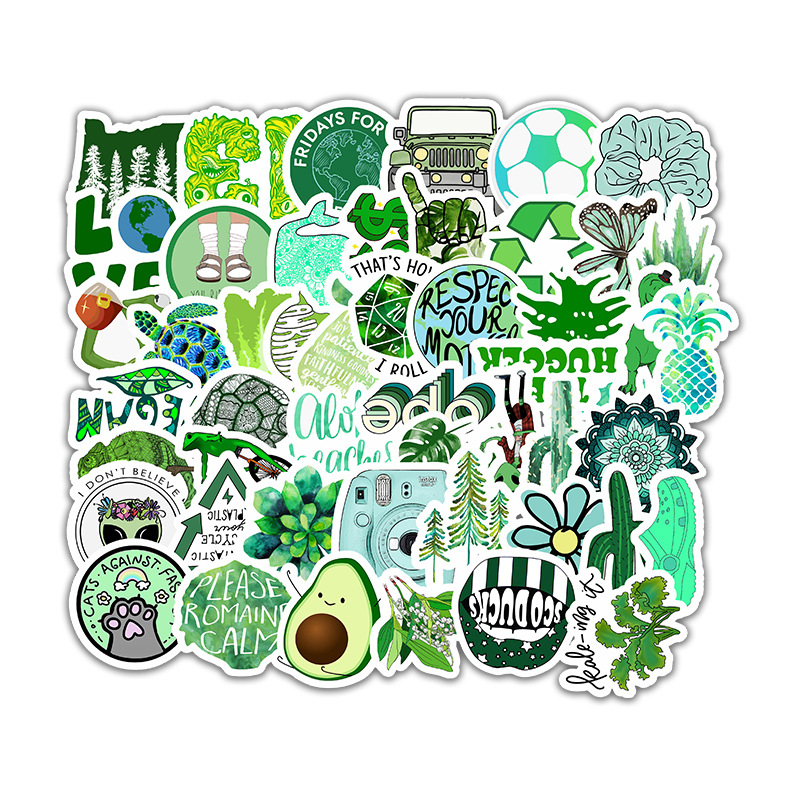 5 Sets=250PCS Cartoon Small Fresh Green Sticker Mobile Phone Computer Water Cup PVC Sticker