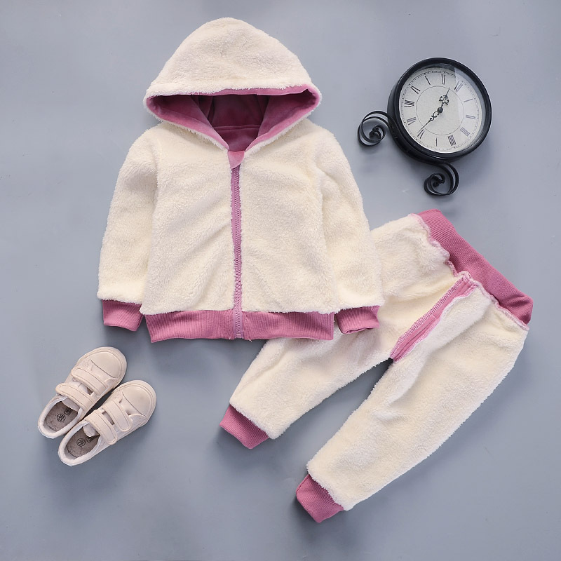 Mouse Girls Clothing Sets Winter Keep Warm Plus Velvet Thickening Bear Boy Clothing Set Hooded Zipper Jacket And Pants Kids Suit
