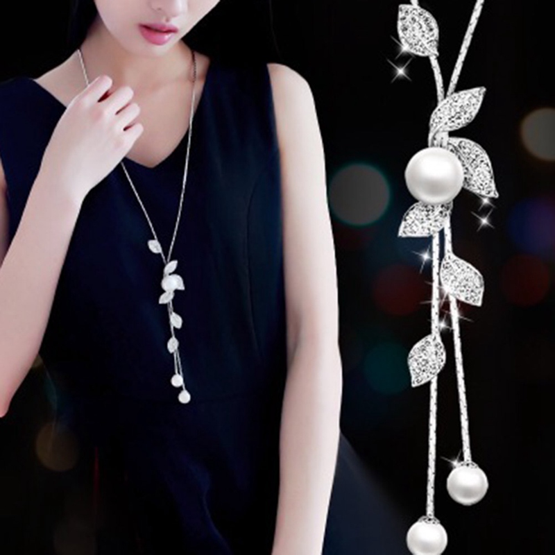 Crystal Leaves Imitation Pearl Long Tassel Chain Necklace Summer Dress Jewelry Accessories
Crystal Leaves Imitation Pearl Long Tassel Chain Necklace Summer Dress Jewelry Accessories