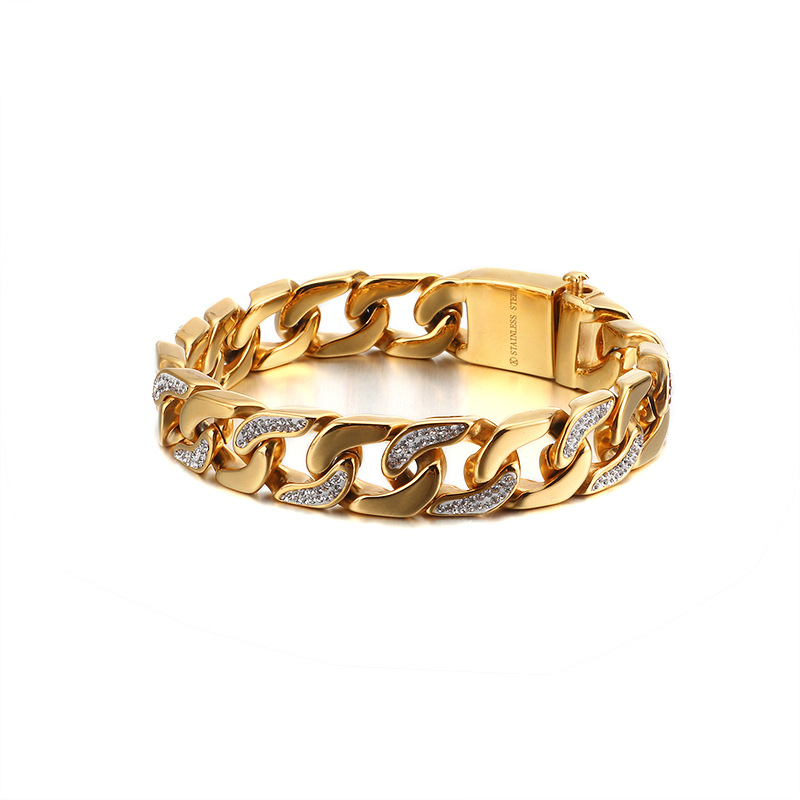 Luxury Polished Stainless Steel Gold Curb Cuban Chain Bracelet Men Hiphop Wristband Male Jewelry Mens CZ Biker Bracelets Bangles
Luxury Polished Stainless Steel Gold Curb Cuban Chain Bracelet Men Hiphop Wristband Male Jewelry Mens CZ Biker Bracelets Bangles