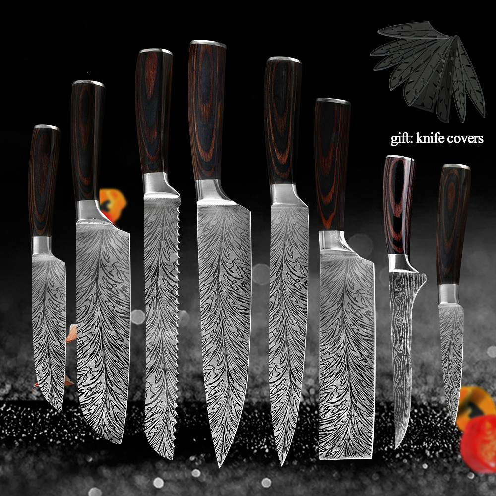 Japanese Imitation Laser Damascus Kitchen Knife Set 7CR17 440C Stainless Steel Knife Gift Edge Guard Cover Kitchen Chef Knife
Japanese Imitation Laser Damascus Kitchen Knife Set 7CR17 440C Stainless Steel Knife Gift Edge Guard Cover Kitchen Chef Knife