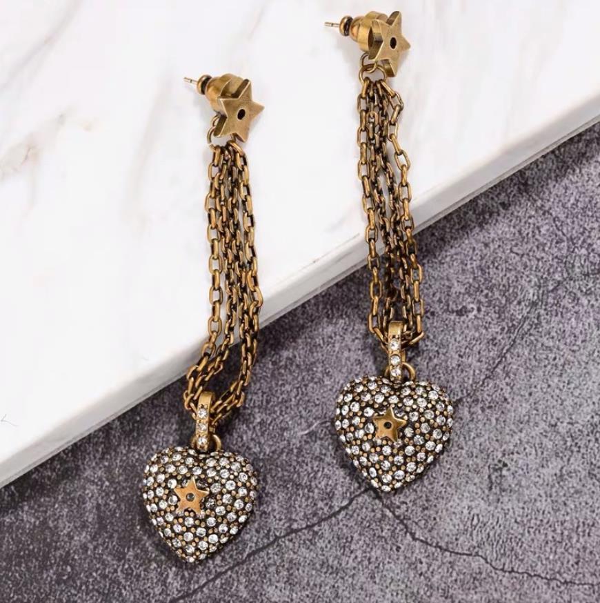 Hot Sale Love back hanging Earrings spring and summer long chain tassel peach heart PENTAGRAM NECKLACE