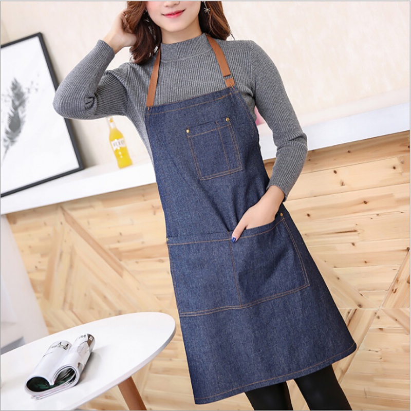 Aprons Long Denim Kitchen Cooking Apron Antifouling Uniform Unisex Adult Home Baking Cleaning