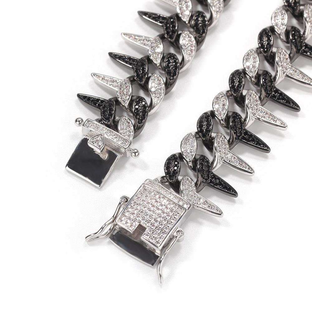 19mm Rapper Wristband Chains Bracelets for Men Women Hop Hop Punk White Gold Black Iced Out Cubic Zirconia Spike Cuban Link Chain Bracelet