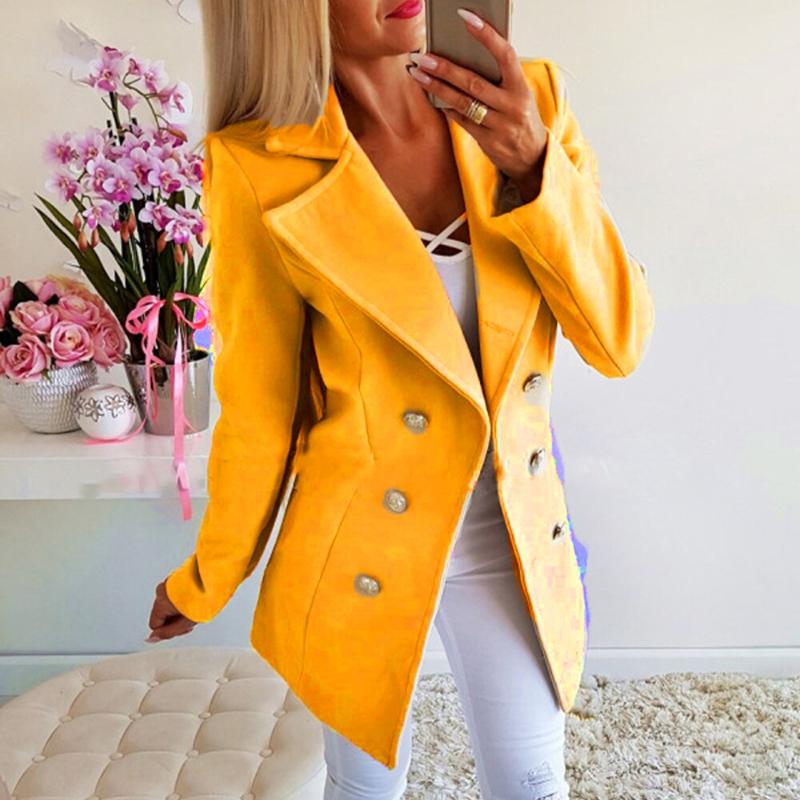 Women's Jackets HEFLASHOR Women Casual Wool Autumn Double Breasted Vintage Office Lady Dress Coats Slim Solid Jacket Outerwear Femme