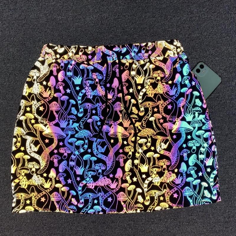 Colorful mushroom reflective skirt summer woman night reflect light kawaii mini skirts personality fashion party jupe, Black
Colorful mushroom reflective skirt summer woman night reflect light kawaii mini skirts personality fashion party jupe, Black