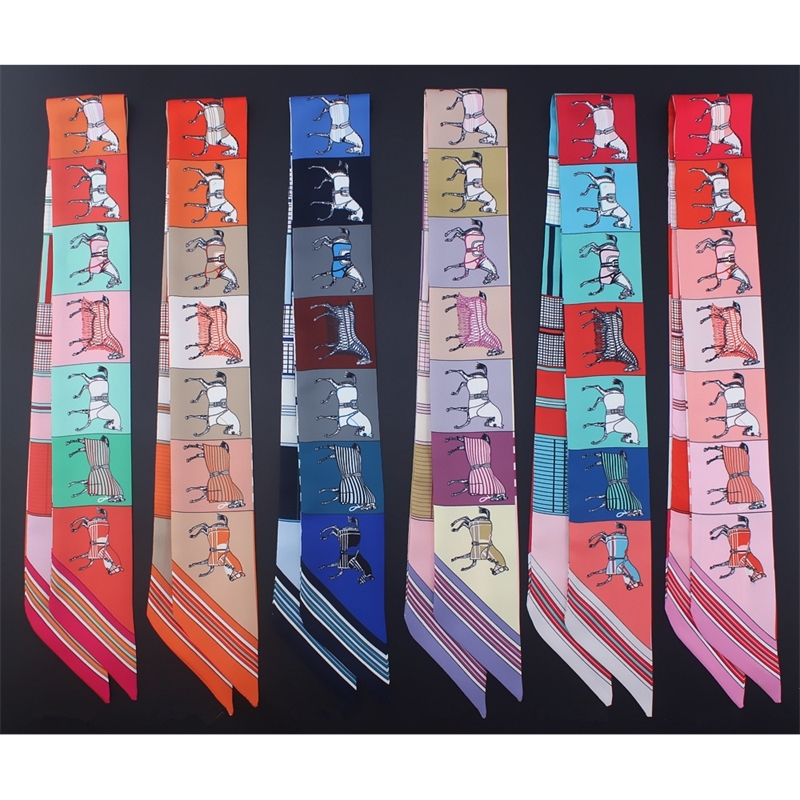 Horse Pattern New Arrival Print Lady Silk Feeling Riband Scarves Bags Scarf Small Ribbon Hair Band Bandeaus Clothing Match T200910
Horse Pattern New Arrival Print Lady Silk Feeling Riband Scarves Bags Scarf Small Ribbon Hair Band Bandeaus Clothing Match T200910