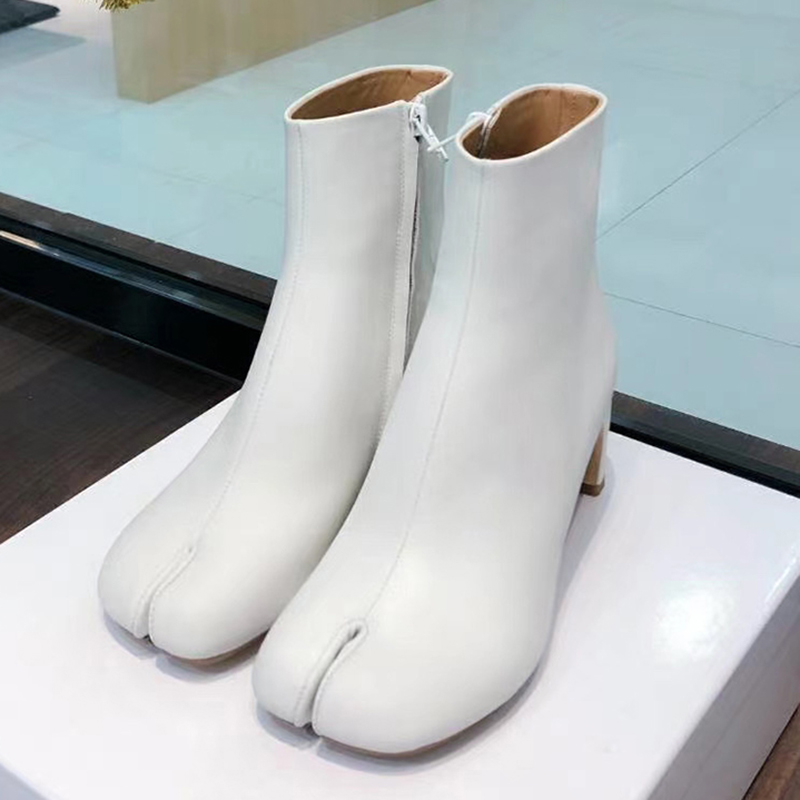 High heels autumn winter shoes Woman black white split Toe genuine Leather ankle Botas pig trotter horseshoe ankle boots 2020
High heels autumn winter shoes Woman black white split Toe genuine Leather ankle Botas pig trotter horseshoe ankle boots 2020