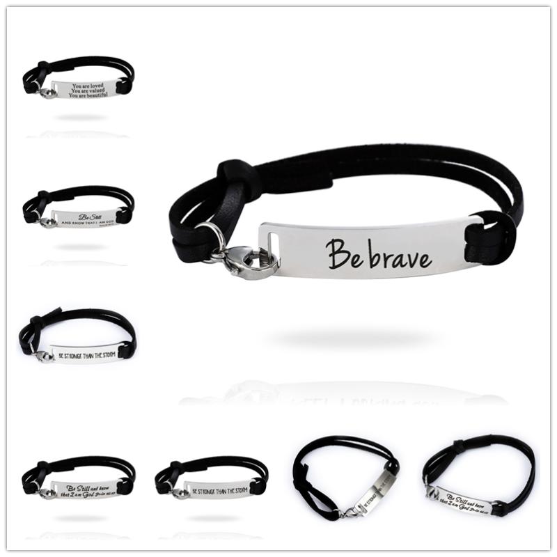Charm Bracelets 2021 Est Men Inspirational Leather Bracelet Laser Engraved Stainless Steel Bangle Black Wristband Gift
Charm Bracelets 2021 Est Men Inspirational Leather Bracelet Laser Engraved Stainless Steel Bangle Black Wristband Gift