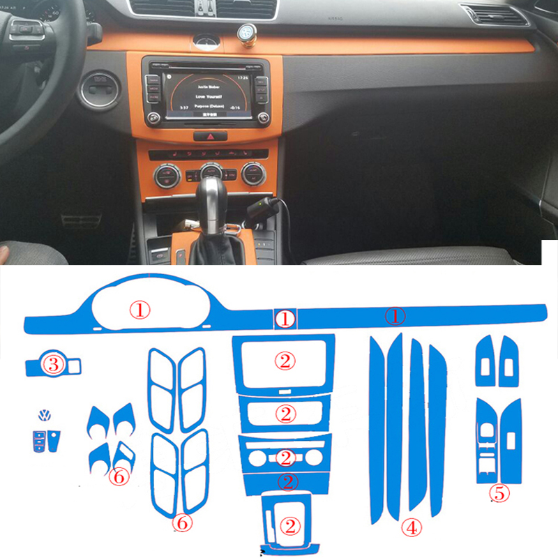 For Volkswagen VW CC/Passat B7 Interior Central Control Panel Door Handle 5D Carbon Fiber Stickers Decals Car styling Accessorie
