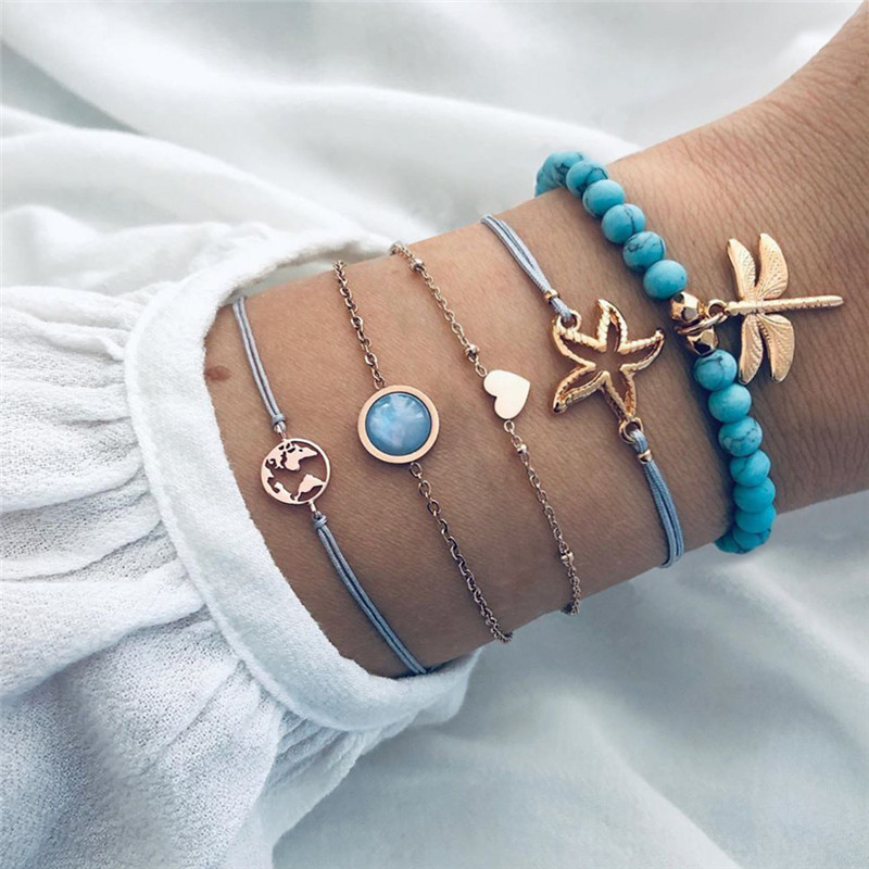 5 Pcs/Set Starfish Love Heart Round Stone Charms Beads Dragonfly Gold Chain Bracelets for Women Jewelry Gift
5 Pcs/Set Starfish Love Heart Round Stone Charms Beads Dragonfly Gold Chain Bracelets for Women Jewelry Gift