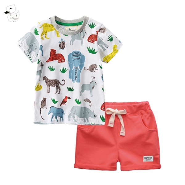 BINIDUCKLING Toddler Kids Clothes Sets Animal Printed T-shirts Shorts Summer Cotton Boy Outfits Children's Clothing Set