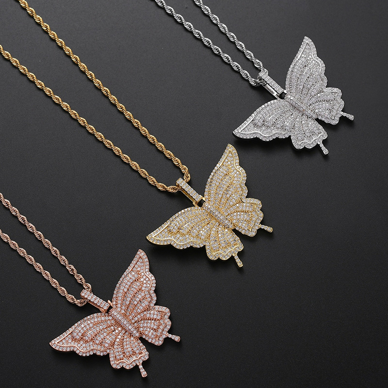 Hip Hop Bling Iced Out Butterfly Pendants Necklace Cubic Zirconia Paved with cuban chain Women Men Charm Jewelry
Hip Hop Bling Iced Out Butterfly Pendants Necklace Cubic Zirconia Paved with cuban chain Women Men Charm Jewelry