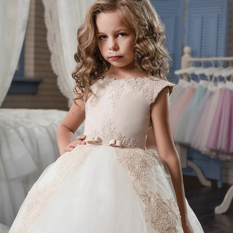Elegant Cap Seeves Lace A Line Flower Girl Dresses Tulle Applique Bow Sash Floor Length Gilrs Pageant Party Dresses, Khaki
Elegant Cap Seeves Lace A Line Flower Girl Dresses Tulle Applique Bow Sash Floor Length Gilrs Pageant Party Dresses, Khaki