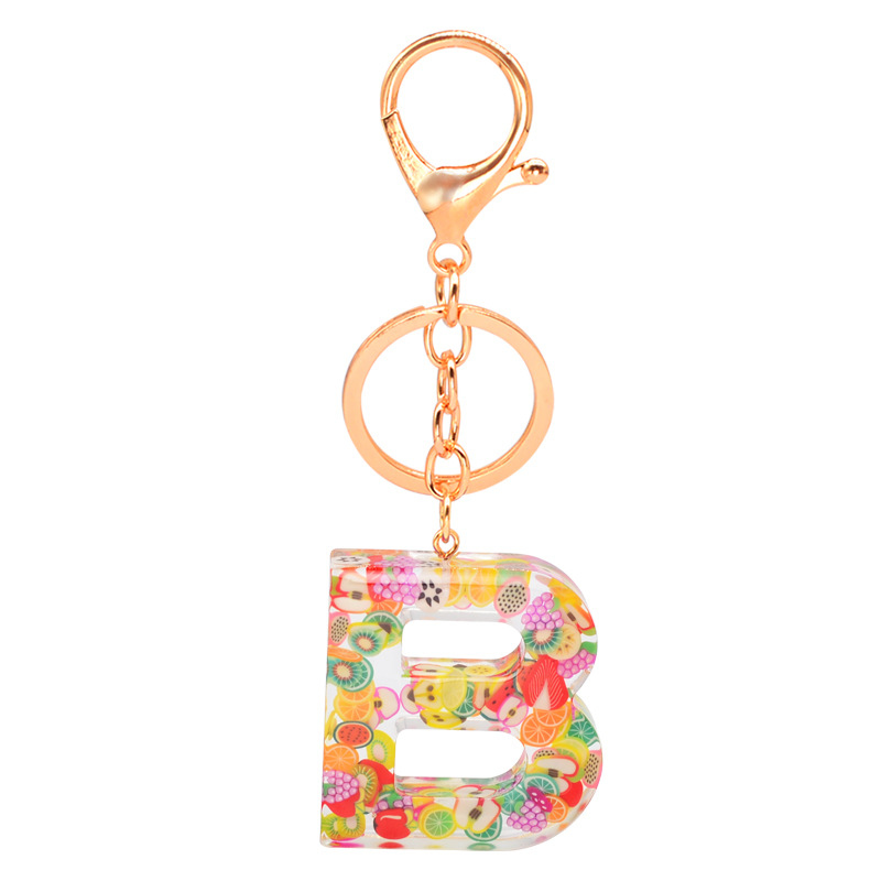 Handmade Womens Gold Plated 26 Resin Fruits Capital Letters Keychain Key Chain