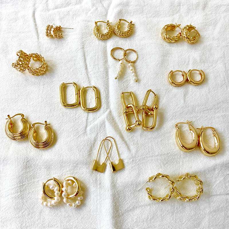 Hoop & Huggie 17KM Punk Minimalist Chain Copper Earring For Women Elegant Circle Pearl Earrings Simple Round Brincos Jewelry Pendientes
