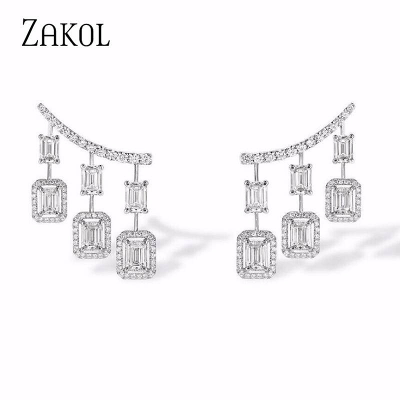 ZAKOL Punk Style White Gold Cubic Zircon Drop Earrings Chandelier Dangle Long Boucles d'oreilles For Bridal FSEP2031
ZAKOL Punk Style White Gold Cubic Zircon Drop Earrings Chandelier Dangle Long Boucles d'oreilles For Bridal FSEP2031