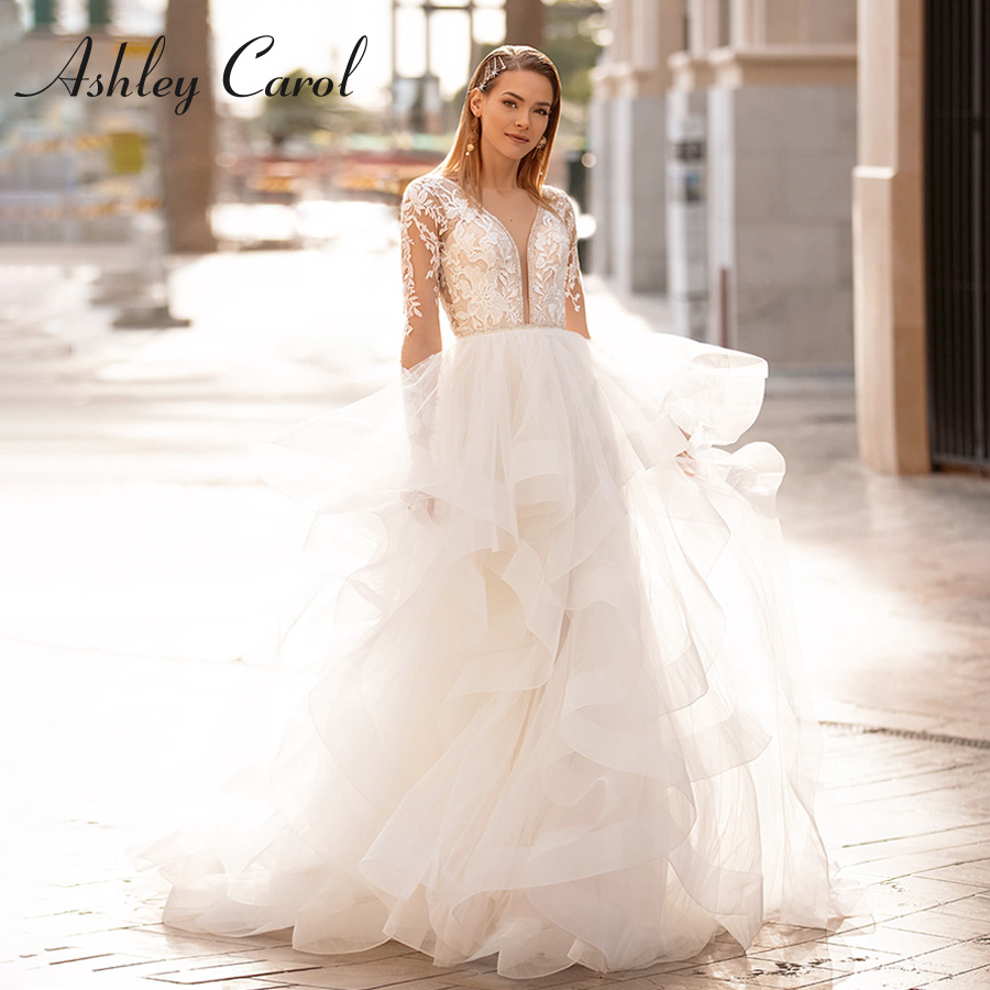 Ashley Carol Long Sleeve Wedding Dress 2020 Elegant Beaded V-neckl Appliques Backless Ruffles A-Line Bride Dresses Vestido Noiva, White
Ashley Carol Long Sleeve Wedding Dress 2020 Elegant Beaded V-neckl Appliques Backless Ruffles A-Line Bride Dresses Vestido Noiva, White