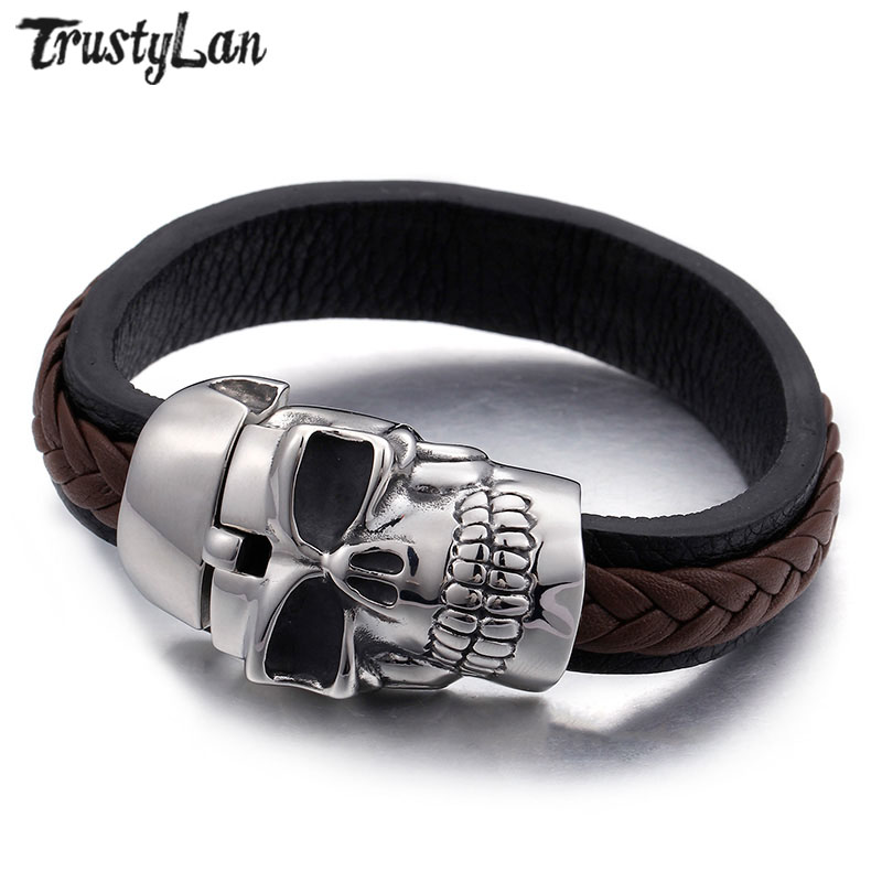 TrustyLan New Punk Rock Skull Wrap Bracelet 15MM Wide Handmade Leather Bracelets Bangles Best Friend Stainless Steel Jewelry
TrustyLan New Punk Rock Skull Wrap Bracelet 15MM Wide Handmade Leather Bracelets Bangles Best Friend Stainless Steel Jewelry