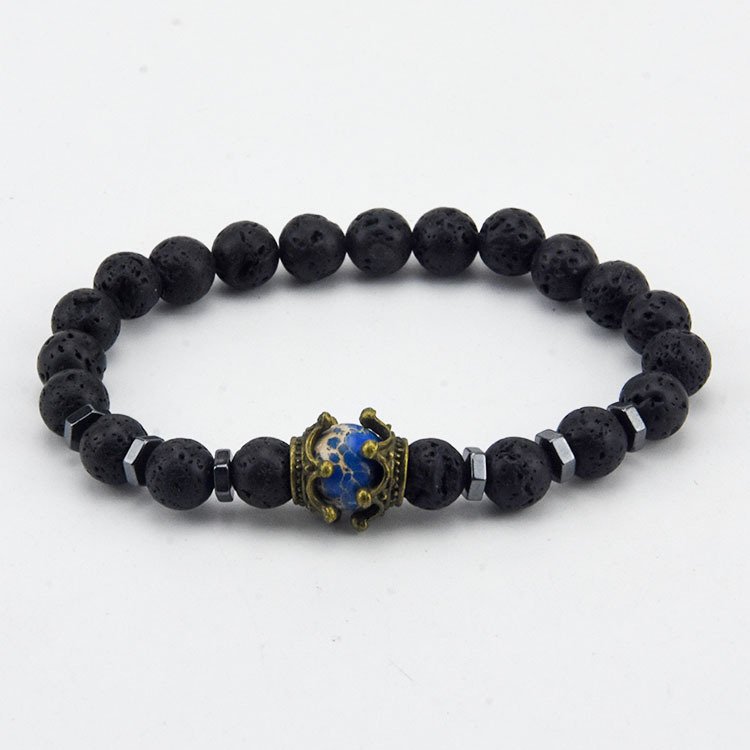 Charm Bracelet for Men Fashion Antique crown High quality Tiger eye stone bead Bracelets Jewelry Male