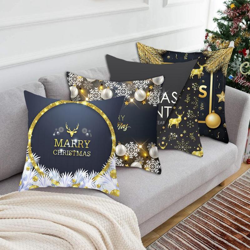 QIFU Peach Skin Black Gold Christmas Hug Pillowcase Cushion Cover Christmas Decorations For Home Sofa Pillow Case New Year 2021