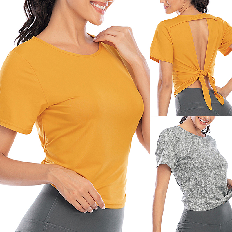 Women Workout Top Loose Fit Back Hollow Out Tops Lace Up Short Sleeve Running Tops, Gray
Women Workout Top Loose Fit Back Hollow Out Tops Lace Up Short Sleeve Running Tops, Gray
