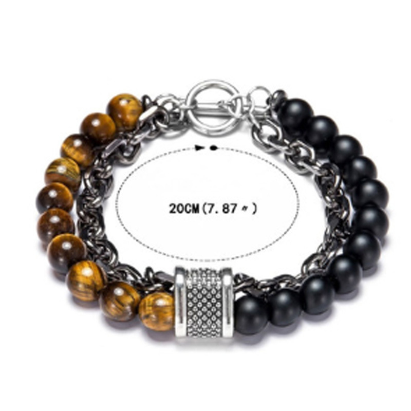 Natural Map Stone Men's Beaded Bracelet for women Stainless Steel Bracelets Male Jewelry Tiger eye 8 9 10 inch