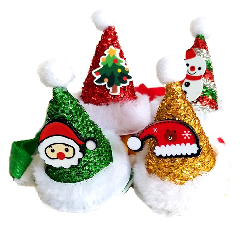 Dog Apparel Pet Christmas Hat With Adjustable Strap Headpiece Costume Cap Party Supplies Cute Mini Bling Decoration