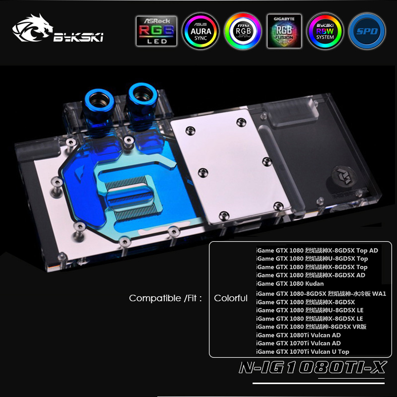 Bykski water Cooling block fit Colorful iGame GTX 1080Ti ,1080,1070Ti GPU Block,support mainboard control 4pin/3pin,N-IG1080TI-X
Bykski water Cooling block fit Colorful iGame GTX 1080Ti ,1080,1070Ti GPU Block,support mainboard control 4pin/3pin,N-IG1080TI-X