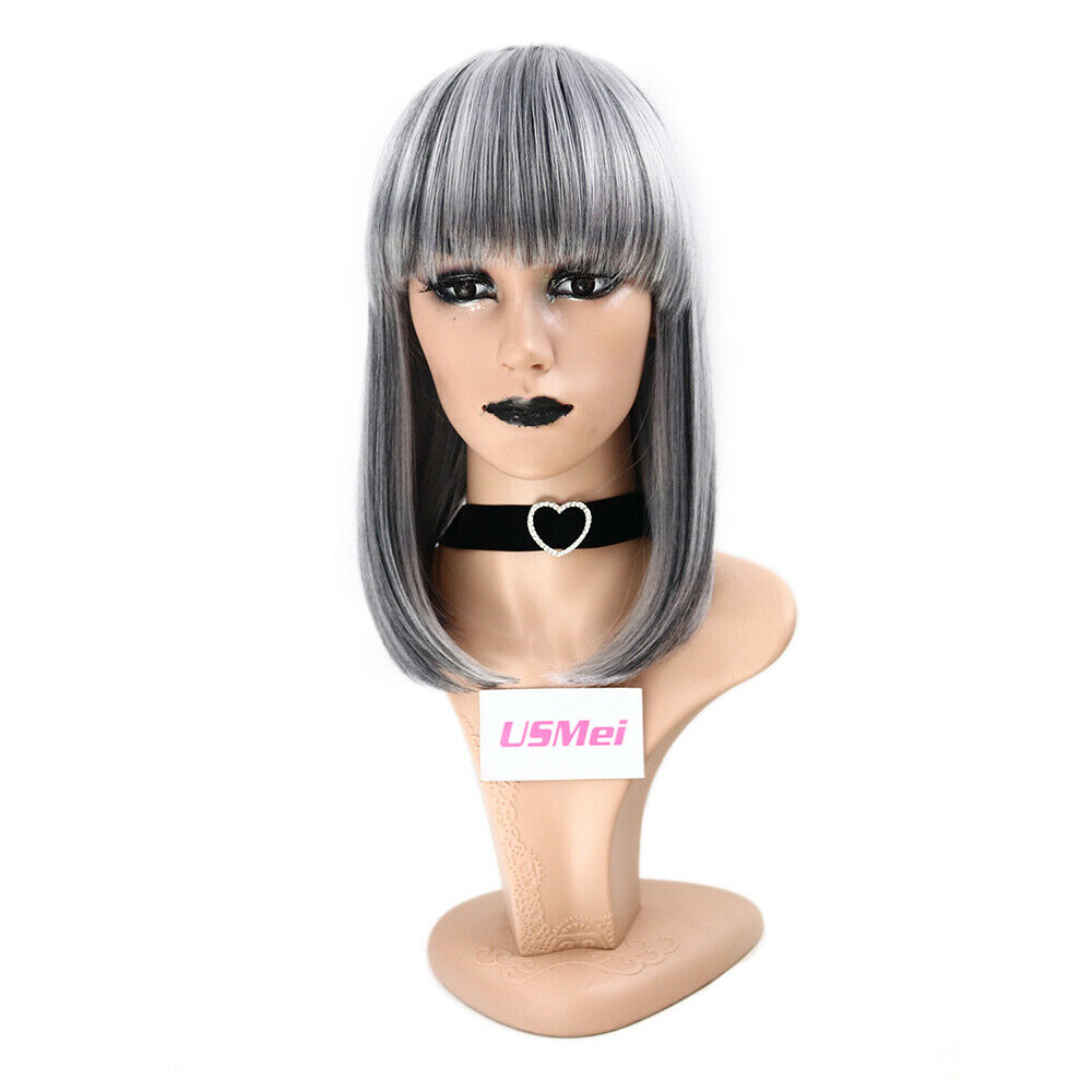 Straight Bob Full Medium Wigs Natural Synthetic Hair Cosplay Pop Party Neat Bang