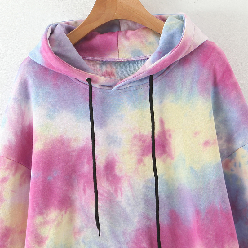 Wixra Womens Tiedye Sweatshirts Femme New Fashion Hot Hoodies Pocket Long Sleeve Autumn Winter Casual Streetwear Tops