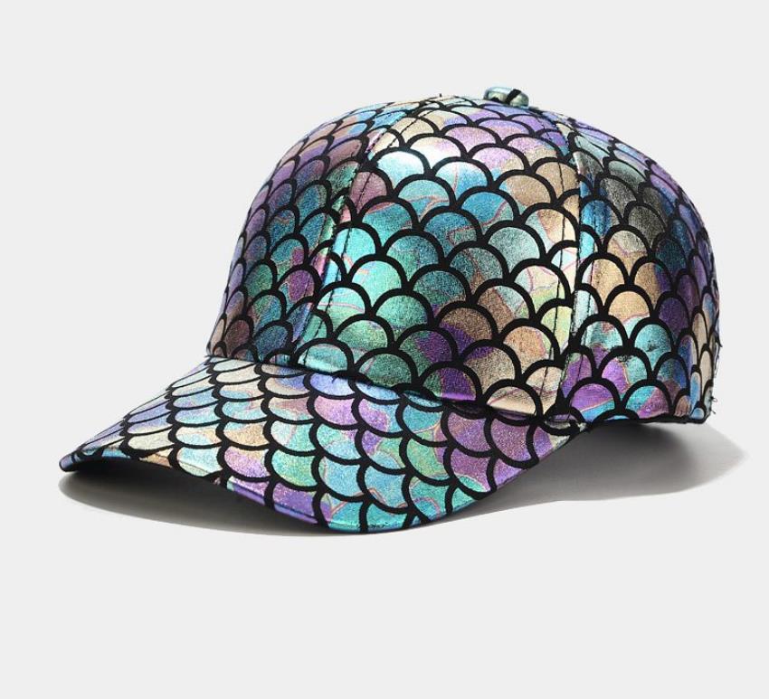 Metallic Fish Scale Mermaid Shine Fabric baseball cap adjustable strap boys girls men women summer hat