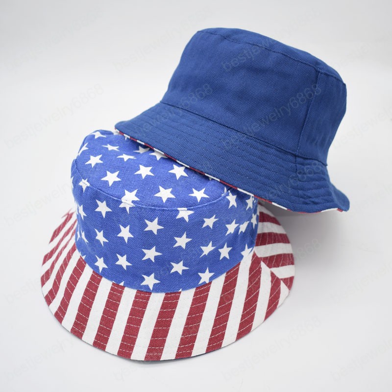 New Unisex Fashion Summer Reversible American Flag USA Printed Bucket Hats Men Women Outdoor Shade Panama Boys Fisherman Hat Bob