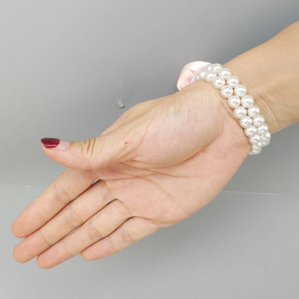 White Pearls Beading Bridesmaid Wrist Corsage Silk Rose Flowers Hand Made Wedding Party Accessories Supplies Bridal Ribbon Simulation Rhinestone Wrist