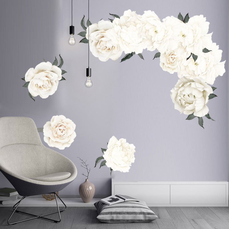 White Peony Beautiful Flowers Wall Stickers for Living Room Wall Decal Baby Nursery Murals Decor Poster Murals