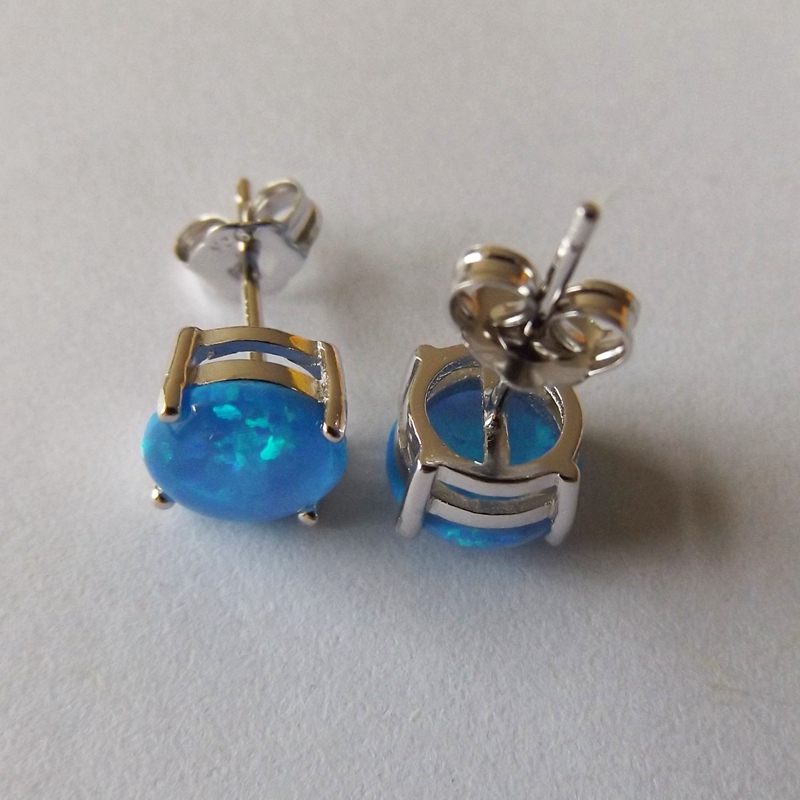 Wholesale-2020 New 8mm Synthetic Opal Earring Stus 925 Sterling Silver Material with Rhodium Plated 5 pair a lot For Women