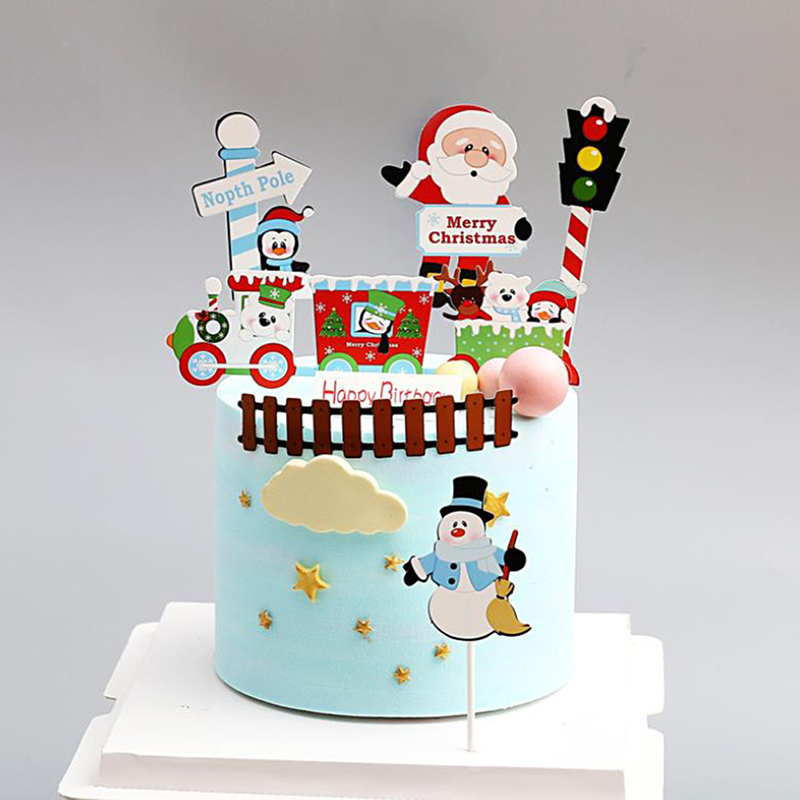 1Set Merry Christmas Letter Cake Topper Santa Claus Snowman Train Cake Topper Decoration Christmas Decorations For Home Table